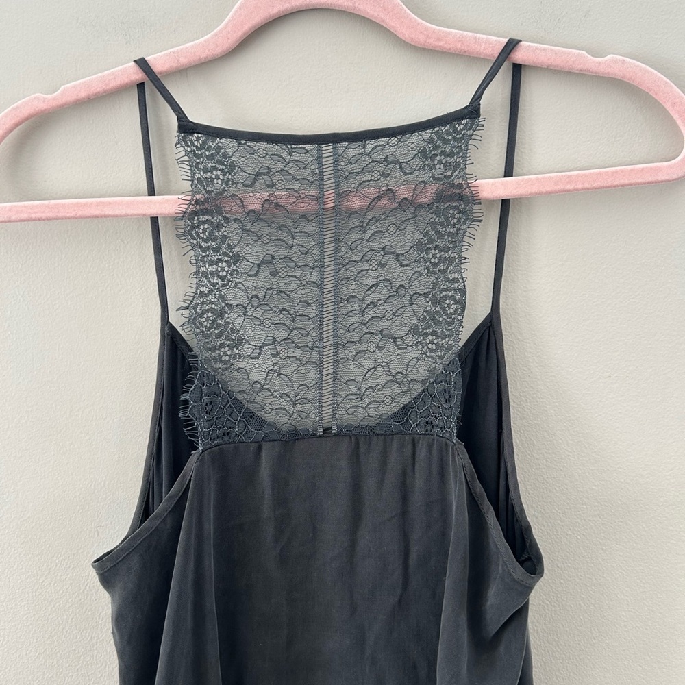 YAYA Boutique Lace Back Slate Grey Column Cami Slip Mini Dress - Picture 3 of 5